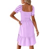 image:imageLYANER Womens Square Neck Smocked Mini Dress Puff Sleeve Ruffle Tiered Casual Wedding Guest DressLight Purple