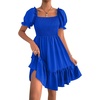 image:imageLYANER Womens Square Neck Smocked Mini Dress Puff Sleeve Ruffle Tiered Casual Wedding Guest DressRoyal Blue