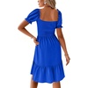 image:imageLYANER Womens Square Neck Smocked Mini Dress Puff Sleeve Ruffle Tiered Casual Wedding Guest DressRoyal Blue