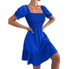 image:imageLYANER Womens Square Neck Smocked Mini Dress Puff Sleeve Ruffle Tiered Casual Wedding Guest DressRoyal Blue