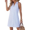 image:imageLYANER Womens Striped Collared Button Up Sleeveless A Line Vacation Beach Mini Sun DressAzure