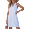 image:imageLYANER Womens Striped Collared Button Up Sleeveless A Line Vacation Beach Mini Sun DressAzure