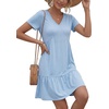 image:imageLYANER Womens Summer Casual V Neck Ruffle Ruched Short Sleeve A Line Sundress Mini DressAzure