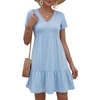image:imageLYANER Womens Summer Casual V Neck Ruffle Ruched Short Sleeve A Line Sundress Mini DressAzure