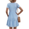 image:imageLYANER Womens Summer Casual V Neck Ruffle Ruched Short Sleeve A Line Sundress Mini DressAzure