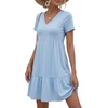 image:imageLYANER Womens Summer Casual V Neck Ruffle Ruched Short Sleeve A Line Sundress Mini DressAzure