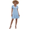 image:imageLYANER Womens Summer Casual V Neck Ruffle Ruched Short Sleeve A Line Sundress Mini DressAzure