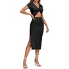 image:imageLYANER Womens Twist Front Cut Out Split Hem V Neck Short Sleeve Knit Bodycon Midi DressBlack
