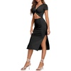 image:imageLYANER Womens Twist Front Cut Out Split Hem V Neck Short Sleeve Knit Bodycon Midi DressBlack