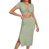image:imageLYANER Womens Twist Front Cut Out Split Hem V Neck Short Sleeve Knit Bodycon Midi DressMint Green