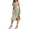 image:imageLYANER Womens Twist Front Cut Out Split Hem V Neck Short Sleeve Knit Bodycon Midi DressMint Green