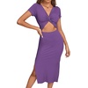 image:imageLYANER Womens Twist Front Cut Out Split Hem V Neck Short Sleeve Knit Bodycon Midi DressPurple