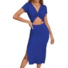 image:imageLYANER Womens Twist Front Cut Out Split Hem V Neck Short Sleeve Knit Bodycon Midi DressRoyal Blue