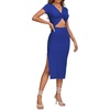image:imageLYANER Womens Twist Front Cut Out Split Hem V Neck Short Sleeve Knit Bodycon Midi DressRoyal Blue