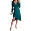 image:imageLYANER Womens V Neck Wrap Long Sleeve Zip Back Ruffle Hem Cocktail Bodycon Short DressTeal Blue