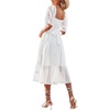 image:imageYANER Womens Swiss Dots Square Neck Puff Sleeve Self Tie Shirred Sheer Mesh Ruffle Hem A Line Mini DressWhite