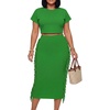 image:imageLYANER Womens 2 Piece Outfits Crew Neck Fringe Short Sleeve Crop Top and Tassel Trim Bodycon Midi Skirt SetGreen