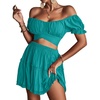 image:imageLYANER Womens 2 Piece Outfits Off Shoulder Tie Up Back Crop Top and Mini Skirt Set Lake Blue XSmall