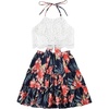 image:imageLYANER Womens 2 Piece Sets Summer Lace Halter Cami Crop Top and Mini Skirt Set Vacation Beach OutfitsNavy1