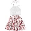 image:imageLYANER Womens 2 Piece Sets Summer Lace Halter Cami Crop Top and Mini Skirt Set Vacation Beach OutfitsOffwhite