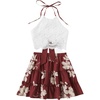 image:imageLYANER Womens 2 Piece Sets Summer Lace Halter Cami Crop Top and Mini Skirt Set Vacation Beach OutfitsRed2