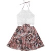image:imageLYANER Womens 2 Piece Sets Summer Lace Halter Cami Crop Top and Mini Skirt Set Vacation Beach OutfitsSolid Pink