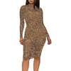 image:imageLYANER Womens 3 Piece Outfits Sexy Sheer Mesh Dress Long Sleeve Ruched Bodycon Midi Dress with Cami ShortsDark Khaki