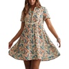 image:imageLYANER Womens Boho Print Short Sleeve V Neck Flowy A Line Beach Vacation Mini DressChampagne
