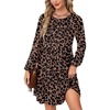 image:imageLYANER Womens Casual Long Sleeve Dress Crewneck Button Long Sleeve Tiered Flowy ALine Mini DressBlack Leopard Print