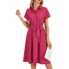 image:imageLYANER Womens Collar V Neck Button Front Tie Waist Short Sleeve Ruffle Hem Flowy Midi Dresses Rose Red Large