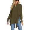 image:imageLYANER Womens Collar V Neck Split Hem Button Down Long Sleeve Long Shirt Blouse Tunic TopArmy Green