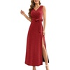 image:imageLYANER Womens Elegant Wrap V Neck Sparkly Glitter High Waist Belt Sleeveless Split Maxi Party DressRed