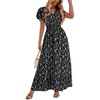 image:imageLYANER Womens Floral Print V Neck Ruffle Cap Sleeve Flowy Midi Dress Casual DressesBlack With Beige