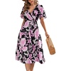 image:imageLYANER Womens Floral Wrap V Neck Tie Waist Short Sleeve Ruffle Hem Swing Midi DressBlack