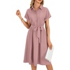 image:imageLYANER Womens Midi Dresses V Neck Button Down Tie Waist Short Sleeve Ruffle Hem DressPink