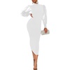 image:imageLYANER Womens Mock Neck Mesh Long Sleeve Zipper Bodycon Maxi Long DressWhite