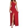 image:imageLYANER Womens One Shoulder High Split Sleeveless Ruched Cocktail Sexy Maxi Long Dress Red Small