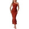 image:imageLYANER Womens One Shoulder Sleeveless Mesh Ruched Ruffle Hem Bodycon Long DressRust Red