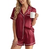 image:imageLYANER Womens Satin Pajamas for Women Silk 2 Piece Pj Sets Short Sleeve Button Down LoungewearBurgundy
