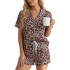 image:imageLYANER Womens Satin Pajamas for Women Silk 2 Piece Pj Sets Short Sleeve Button Down LoungewearLeopard Print
