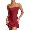 image:imageLYANER Womens Satin Silk Hollow Out Back Strapless Tube Bodycon Club Mini DressBurgundy