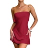 image:imageLYANER Womens Satin Silk Hollow Out Back Strapless Tube Bodycon Club Mini DressBurgundy