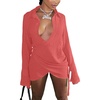 image:imageLYANER Womens Sexy Collar V Neck Wrap Hem Long Sleeve Club Party Bodycon Mini DressCoral Pink