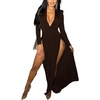 image:imageLYANER Womens Sexy Deep V Neck High Split Side Long Sleeve Long Cocktail DressCoffee