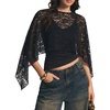 image:imageLYANER Womens Sheer Floral Lace Poncho Top Shrug Shawl Y2K Blouse with CamiBlack