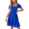 image:imageLYANER Womens Square Neck Smocked Mini Dress Puff Sleeve Ruffle Tiered Casual Wedding Guest DressRoyal Blue