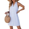 image:imageLYANER Womens Striped Collared Button Up Sleeveless A Line Vacation Beach Mini Sun DressAzure