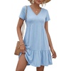 image:imageLYANER Womens Summer Casual V Neck Ruffle Ruched Short Sleeve A Line Sundress Mini DressAzure