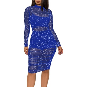 image:imageLYANER Womens 3 Piece Outfits Sexy Sheer Mesh Dress Long Sleeve Ruched Bodycon Midi Dress with Cami ShortsRoyal Blue
