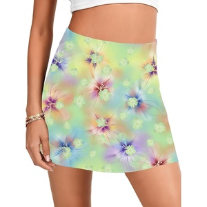 image:imageLYANER Womens Satin Silky Mini Skirt Elastic High Waisted Side Zipper A Line Flowy Short SkirtsFloral Light Green
